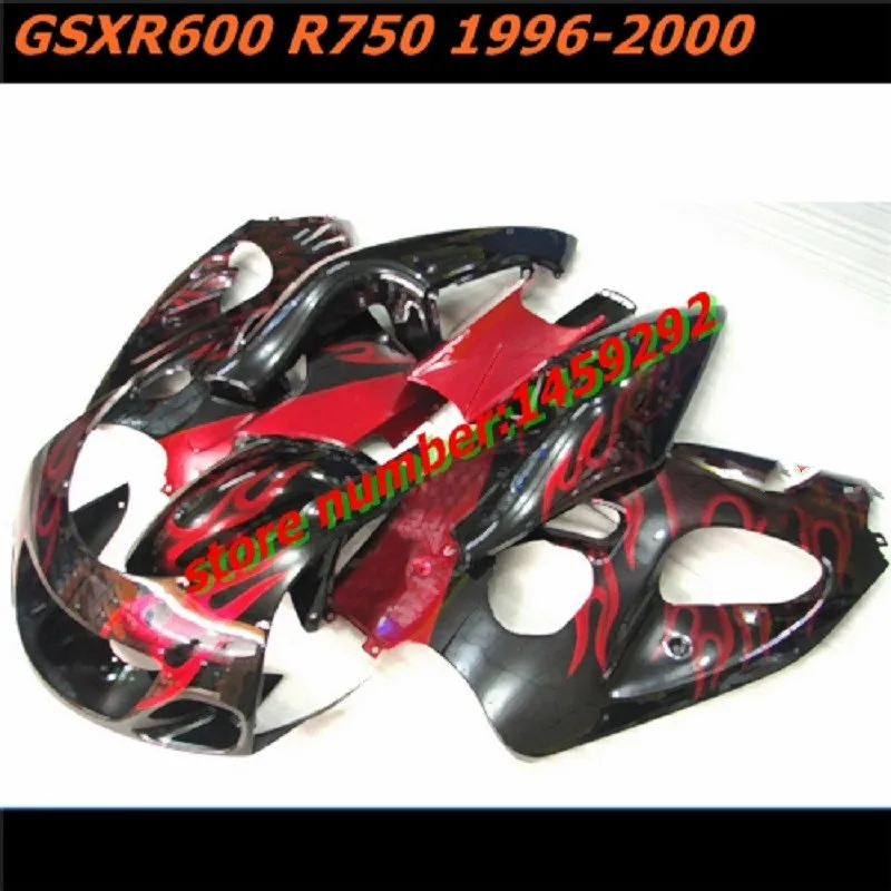 TOP Red flames blk Fairing for A  GSX-R600 750 1996-2000  GSXR600 GSXR750 GSX-R600 GS-R750 96 97 98 99 00