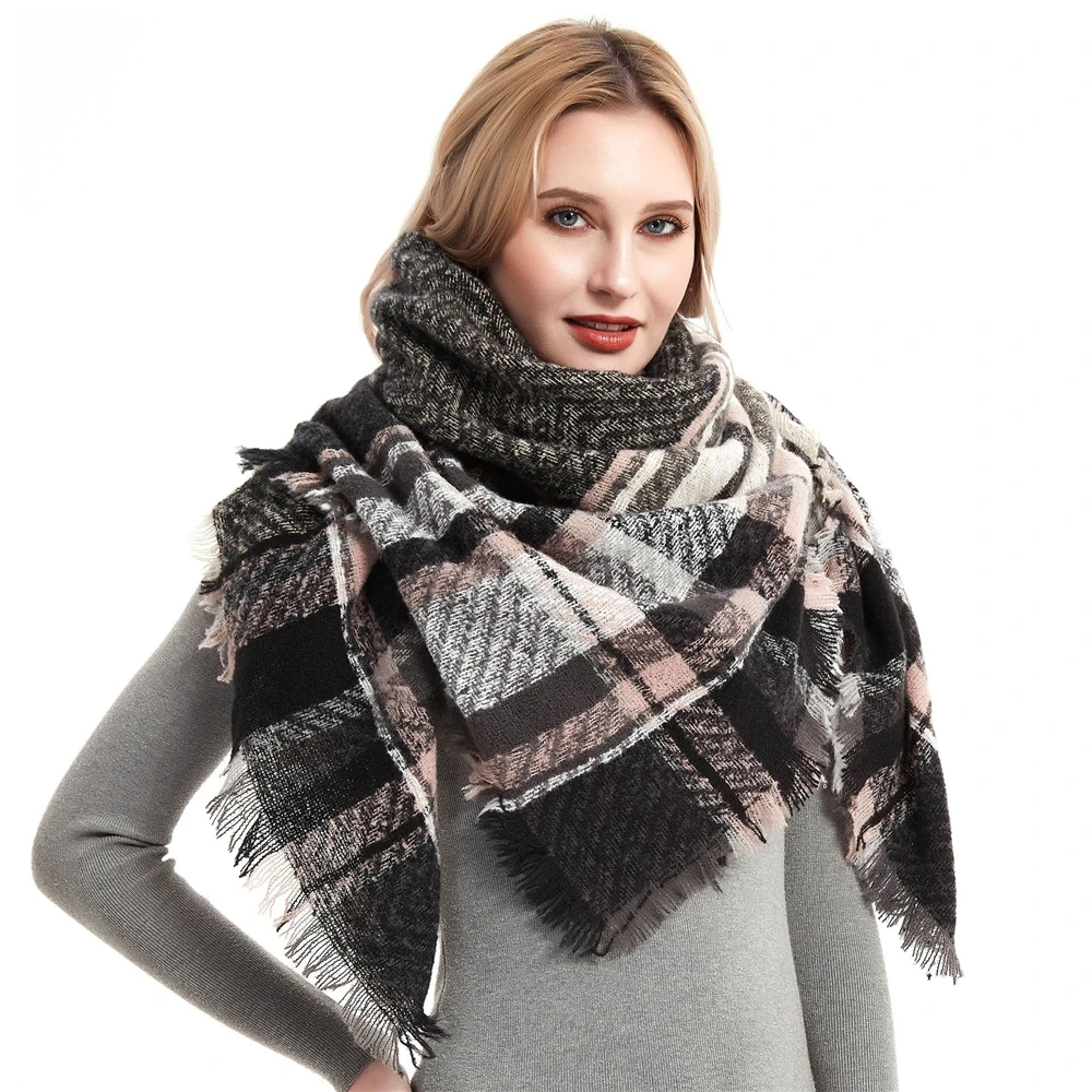 Designer brand Plaid Women Knit Winter Scarf Cashmere Pashmina Female Warm Triangle Scarves Blanket Shawls Bandana Wraps Bufanda