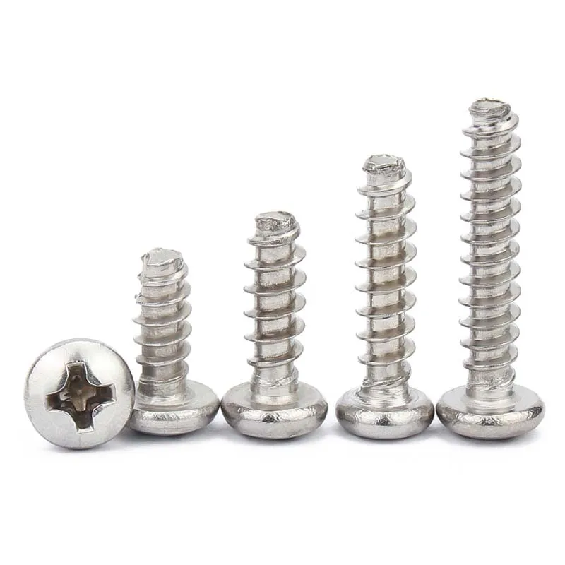 20/100X 304 Stainless Steel Cross Recess Phillips Pan Round Head Flat End Self Tapping Screw M1.2 M1.4 M1.6 M2 M2.6 M3 M3.5 M4M5