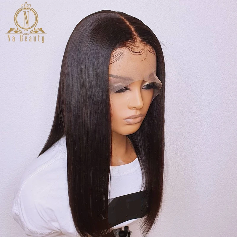 Black With Brown Highlight Wig T Part Lace Human Hair Transparent Lace Wig Bleached Knots For Black Women Nabeauty Remy 13x1 150