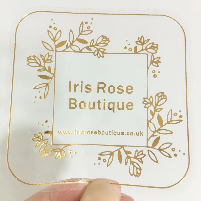 100 Stks/partij Custom Gold Folie Stickers Bruiloft Gunst Stickers Goudfolie Custom Stickers Custom Goud Verijdeld Clear Stickers