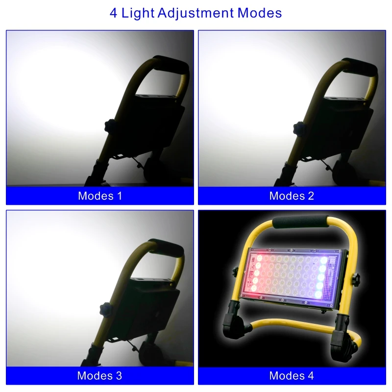 Przenośny reflektor 50W LED oświetlenie zewnętrzne reflektor 5000mAh awaryjny akumulator lampa kempingowa 4 tryby ostrzeżenie światło halogenowe