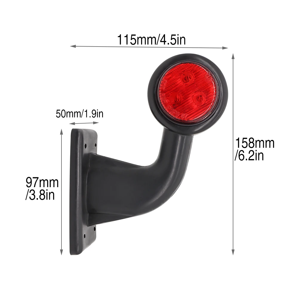 2X 6LED Clearance Elbow Rubber Light Trailer Truck Position Parking Outline 12V 24V Side Marker Lights White Red Rear Lamps