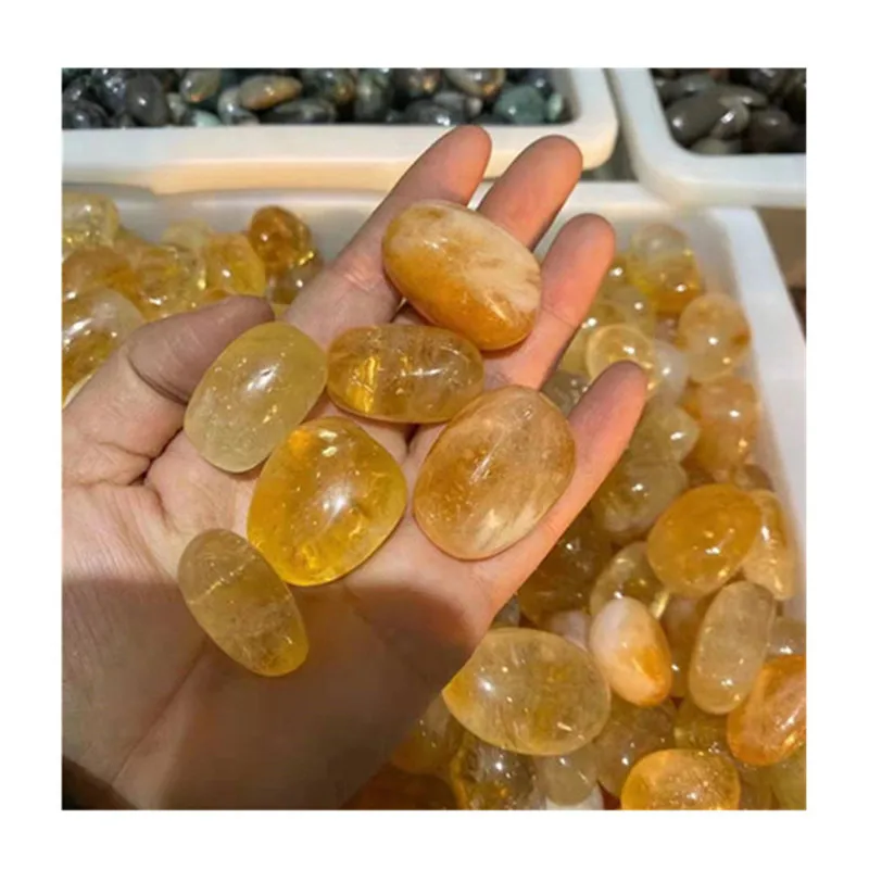 Natural Quartz Brazil Citrine Tumbled Crystal Healing Stones For Wholesale