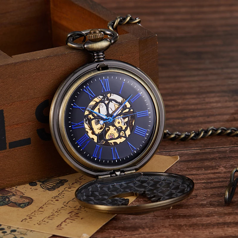 Reloj de bolsillo mecánico de esqueleto Steampunk para hombre y mujer, pulsera de marca de lujo antigua, de bolsillo y Fob