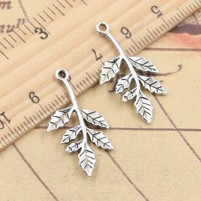 20pcs Charms Branch Leaf 30x16mm Tibetan Bronze Silver Color Pendants Antique Jewelry Making DIY Handmade Craft