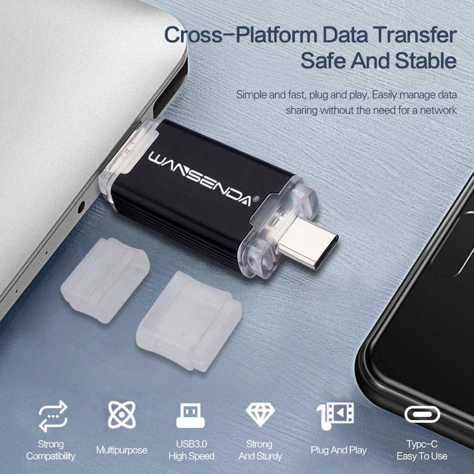 Flashdisk USB 2 IN 1 Wansenda Baru Tipe C Pen Drive 512GB 256GB 128GB 64GB 32GB Pendrive USB Stick 3.0 Memory Disk