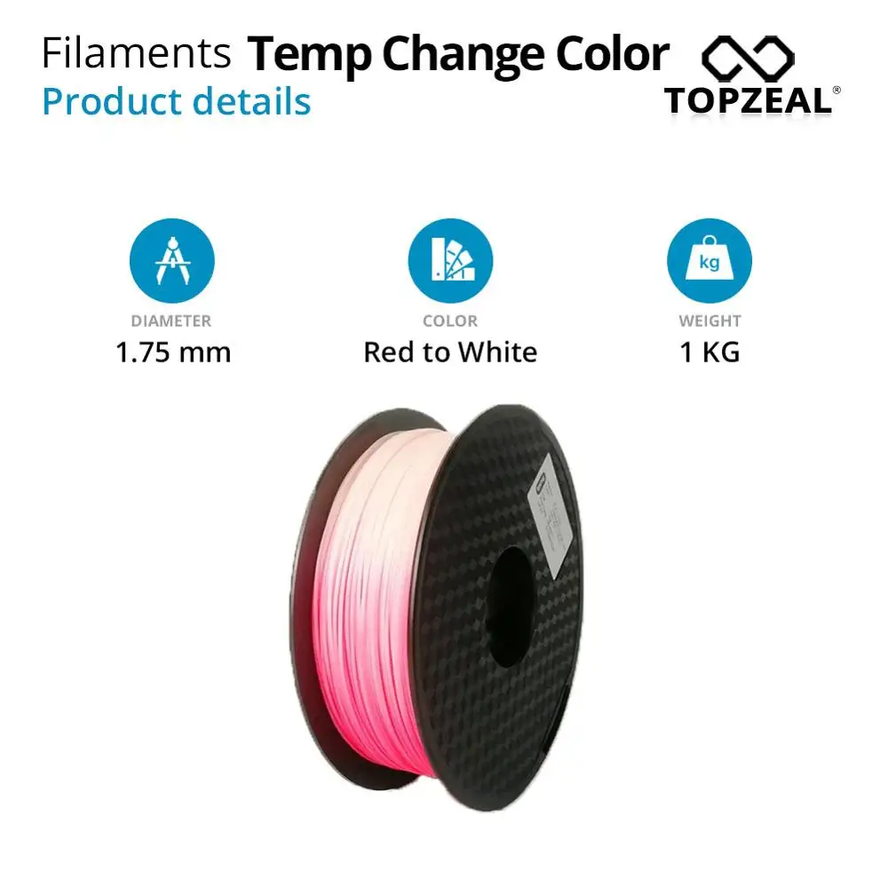 TOPZEAL 3D Printer PLA Temperature Change Color Filament, Dimensional Accuracy +/- 0.05 , 1KG Spool, 1.75mm , Red To White