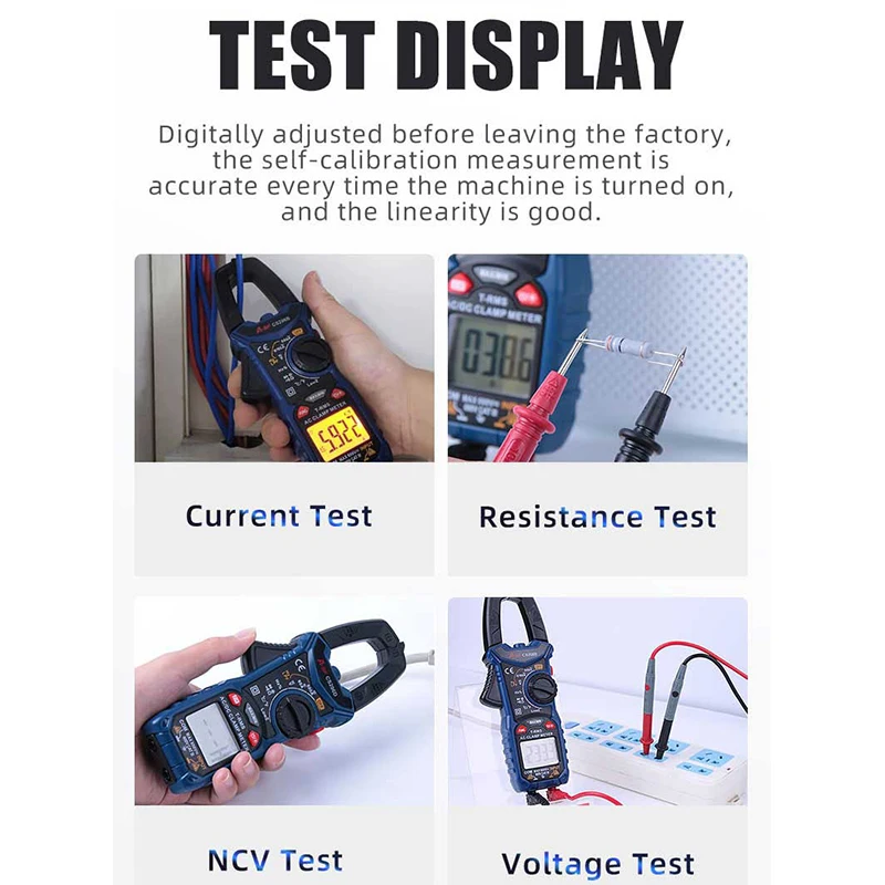 A-BF Digital AC/DC Clamp Meter True RMS Auto Range Multimeter MAX/MIN NCV Current Voltage Temp Capacitor Tester CS206B/CS206D