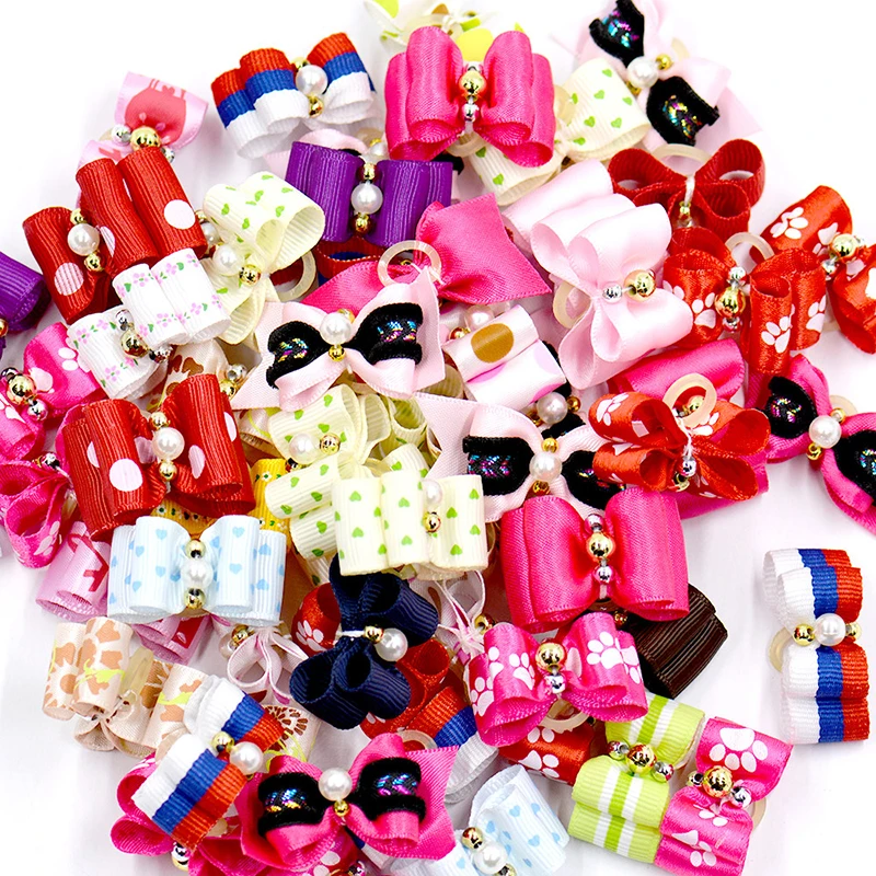 20/50/100pcs Set Dog Hair Accessories Pet Dog Hair Bows Pet Hair Flower Dog Hair Elastic Bands Cat Decoration Bows Random