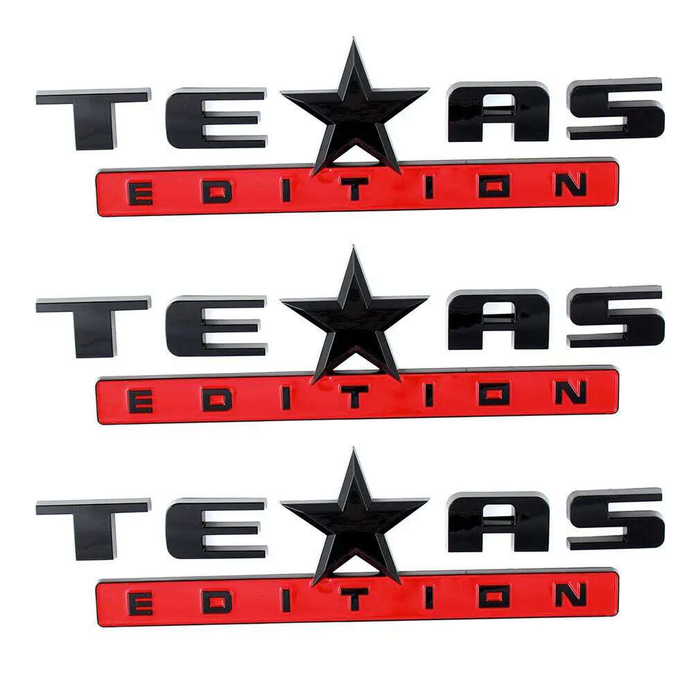 

3x Red Black USA Flag Chrome 3D TEXAS EDITION Left Right Fender Emblem Car Door Rear Trunk Nameplate Badge Sticker UNIVERSAL