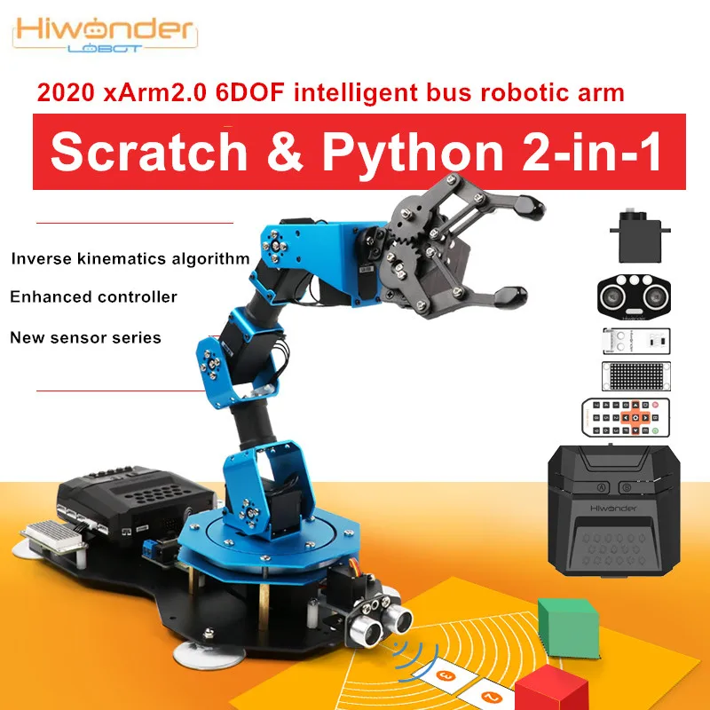 

2023 NEW xArm2.0 6DOF Aluminum Robotic Arm Serial Bus Servo Scratch / Python Educational Robot Inverse Kinematics Algorithm