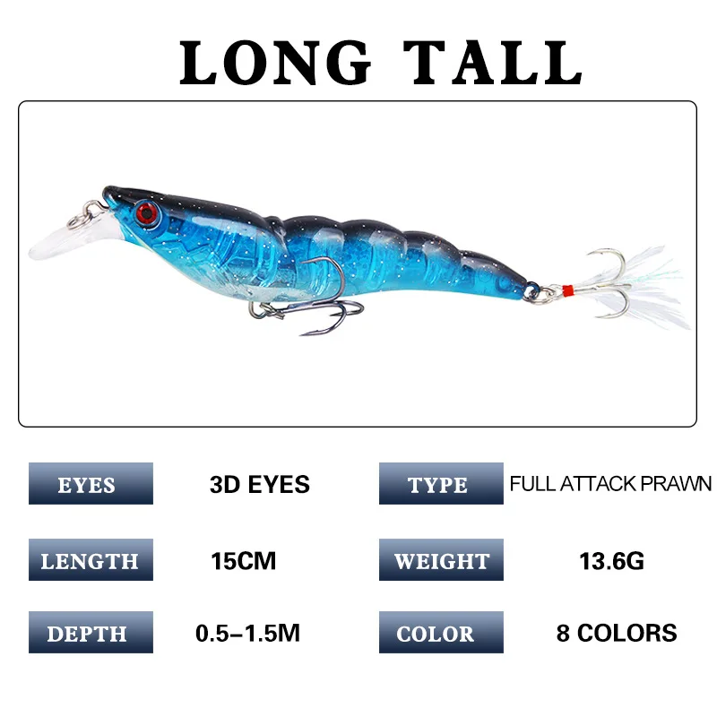 Full Attack Prawn Fishing Lure 13.6g/9.5cm Sinking Plastic Artificial Shrimp Perch Swimbait Hart Bait Wobblers Leurre Tackle