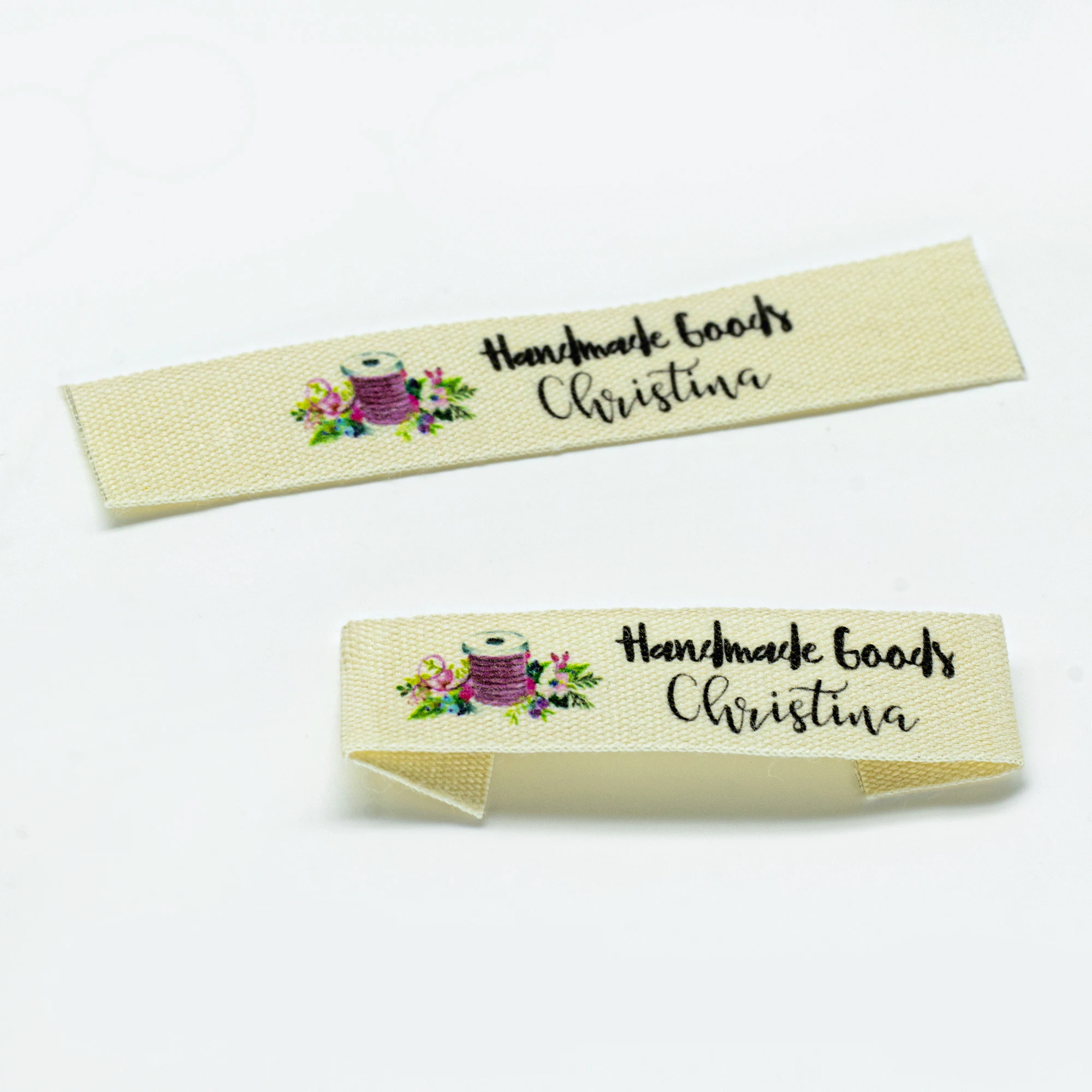 Beige Custom Sewing label, Logo or Text - fold Tags, Personalized Brand , Printing Labels,  sew on label (FR172)