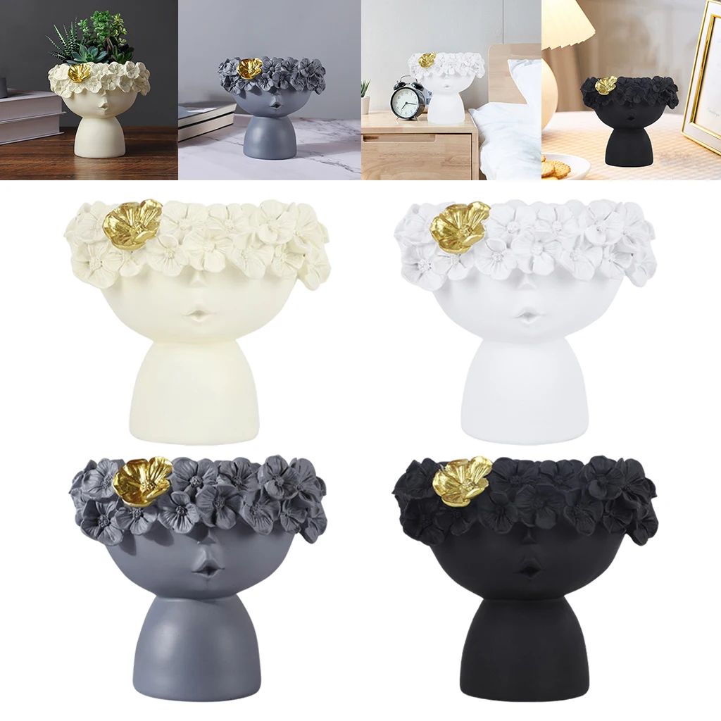 Girl Head Resin Human Vase Head Planter Flower Home Sculpture Plants Pot Container Holder Vases Modern Nordic Statue Hotel Decor