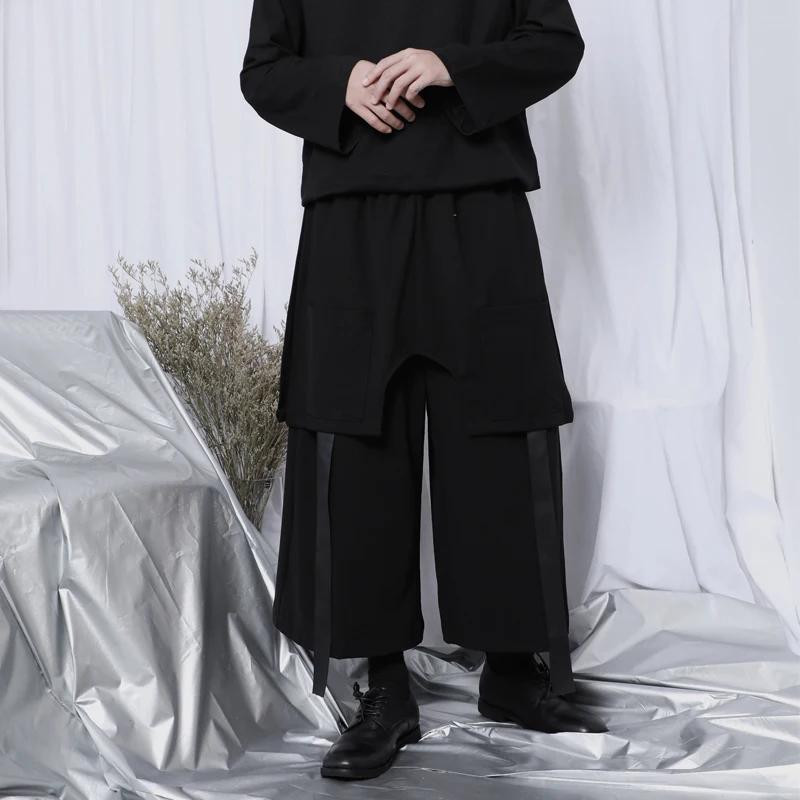 Men's Black Wide Leg Pants Large Casual Spring New Men's Fashion Hairdresser Loose Casual Wide Leg Pants Personality Fashion