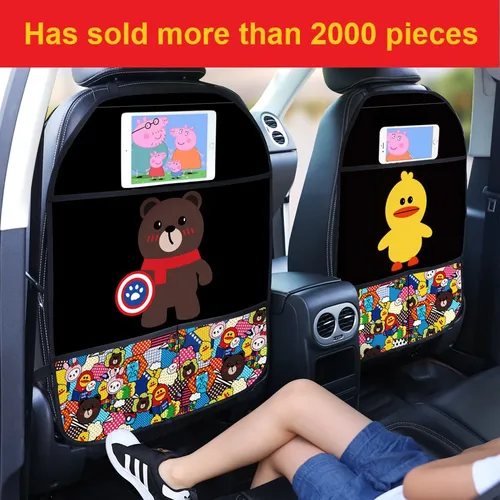 1 Uds. Protector de cubierta trasera de asiento de coche para niños, alfombrilla antipatadas de dibujos animados con bolsa, Protector trasero de asiento de coche impermeable, almohadilla antipatadas