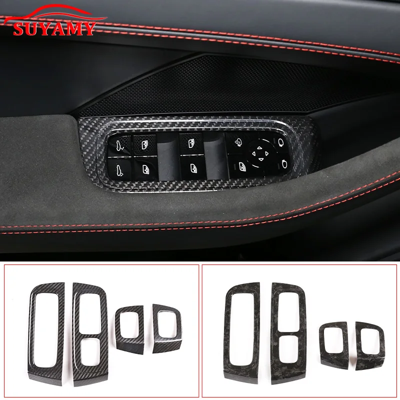 Real Carbon Fiber Glass Lift Switch Decoration Panel Anti-Scratch Trim Sticker For Porsche Panamera 2017-2024 Car Accessories