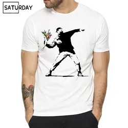 Men Flower Thrower Banksy Panda Guns Urban Art T-shirt Women Summer Unisex Short Sleeves O-Neck Hipster T-shirt Casual Clothes