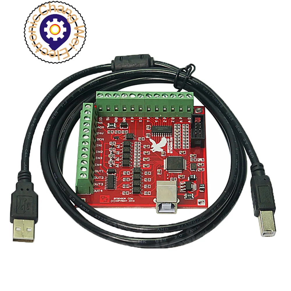 Hot!1*Red Breakout Board USB MACH3 100Khz 4 Axis Interface Driver Motion Controller+4*DM556/DM542 motor drive