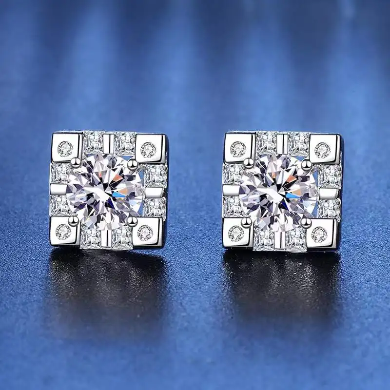 

Trendy 925 Sterling Silver 0.5ct D Color VVS1 Moissanite Earrings Plated White Gold 4 Prong Square Stud Earrings Women Gift