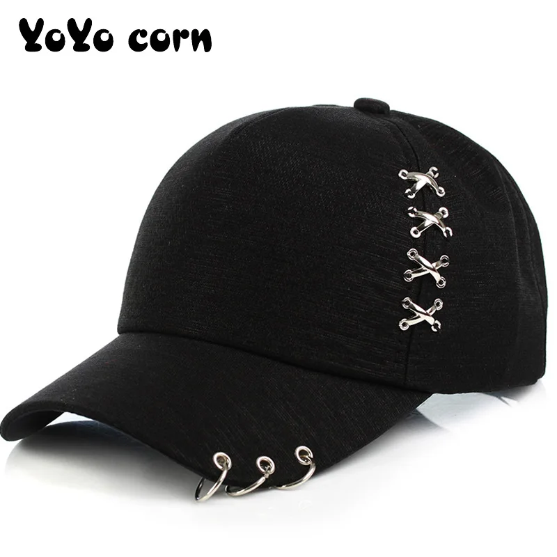 YOYOCORN Punk Gorras Bone Masculino Feminino Beisbol Hip Hop Baseball Caps Creative Unisex Creative Piercing Ring Baseball Cap