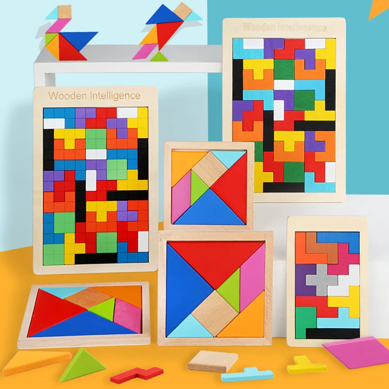 

Colorful 3D Puzzle Wooden Tangram Math Toys Magination Intellectual Early Learning Educational Toy For Children