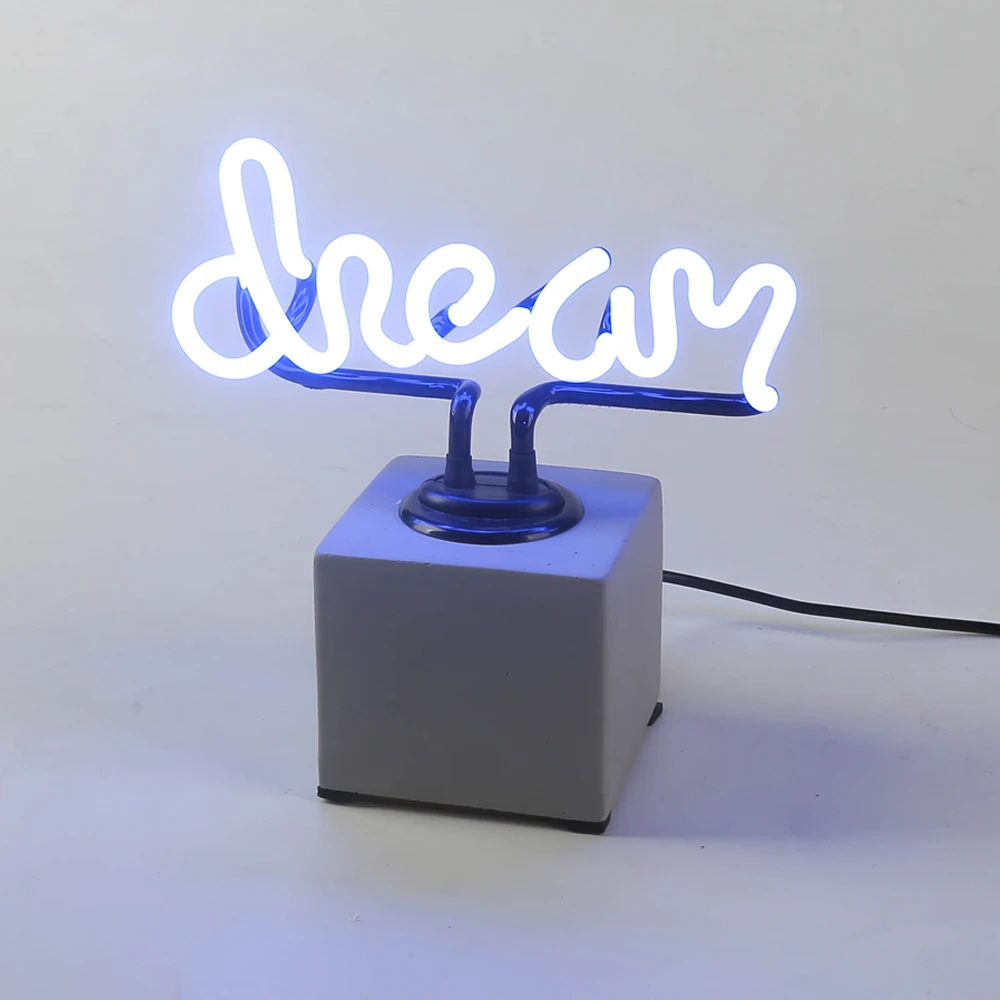 Popular glass neon lights sign blue handwriting dream dolphin skeleton lips cactus neon sign with base Home décor Night Lamp