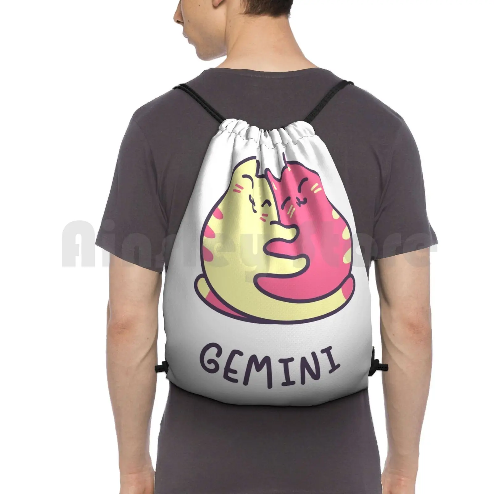 

Funny Gemini Cat Horoscope Tshirt-Astrology And Zodiac Gift Ideas! Backpack Drawstring Bags Gym Bag Waterproof Banshee