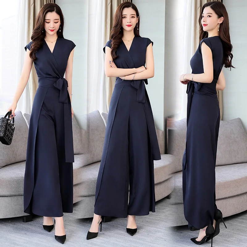 Summer Jumpsuit 2019 Korean Overalls Female Chiffon Short Sleeve Ladies Office Work Wear Elegant Jumpsuits For Women 2019 DD2333