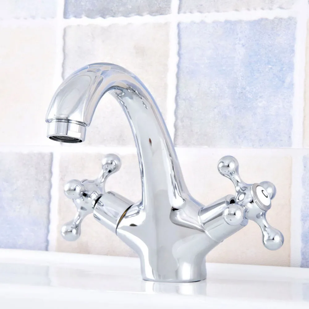 

Bathroom Faucet Chrome Double Cross Handles Bathroom Basin Faucets Deck Mount Bathbasin Vanity Mixer Taps zsf633