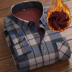 Men's Long Sleeve Plaid Shirt, Thick Fleece Lined, Soft Casual Flannel, Warm Dress Shirt, Male, Autumn, Winter, L-5XL, 2024