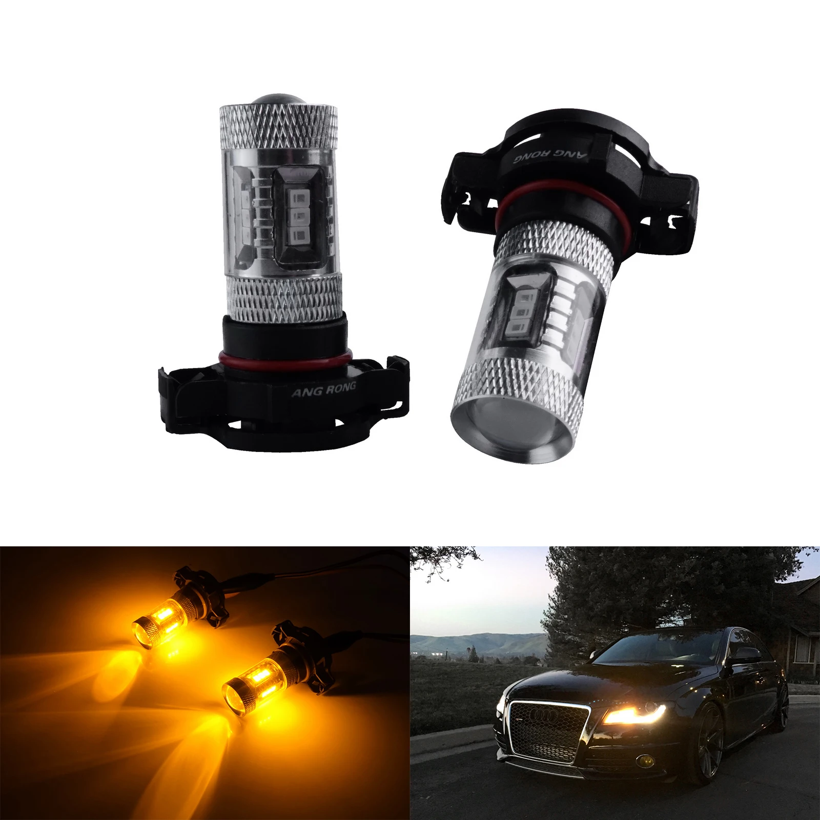 2pcs PSY24W PG20/4 LED Bulb 15W Amber Side Turn Signal Indicator Light Lamps 12v