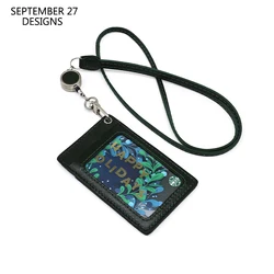 ID Badge For Office Work Genuine Leather Luxury Handmade Identity Bus Card Bag Reel Hanging Neck Wallet Cowhide Mini Purses