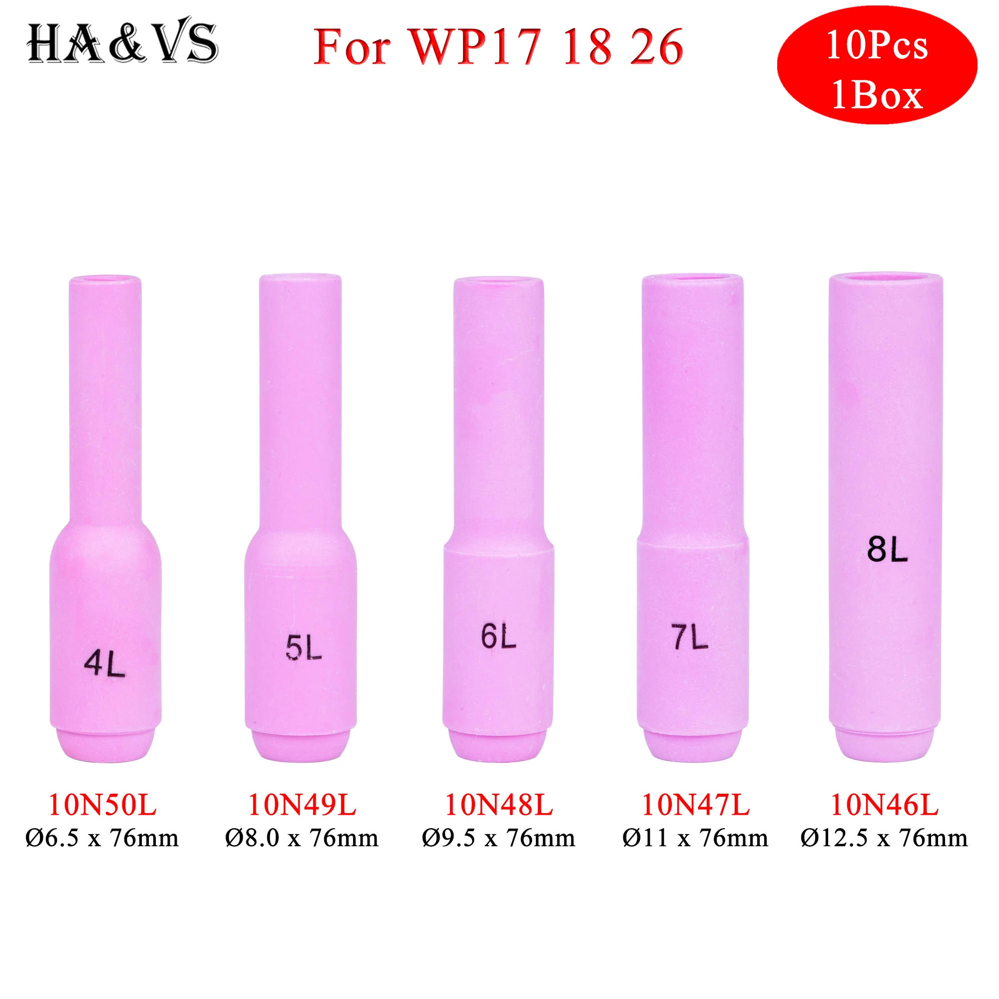 10 peças por caixa 76mm 10n46l 10n47l 10n48l 10n49l 10n50l bicos de alumina para tig wp17 18 26 acessórios de tocha de soldagem