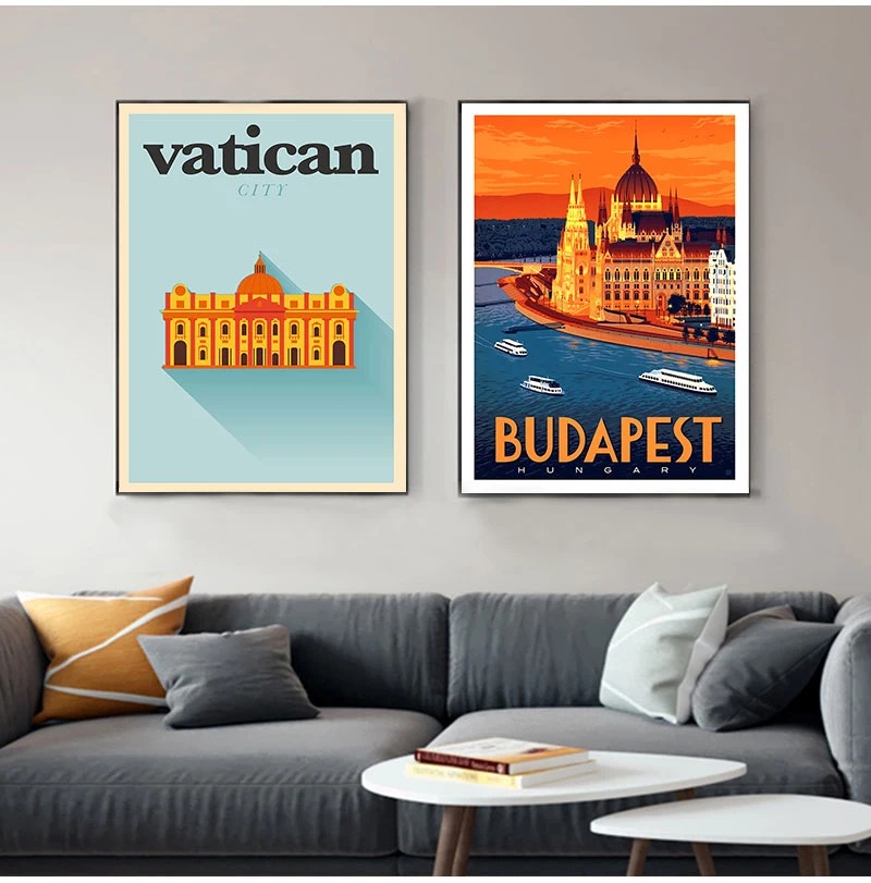 Vatican Budapest Hungary Travel Canvas Paintings Vintage Wall Kraft Posters Coated Wall Stickers Home Decor Pictures Gift