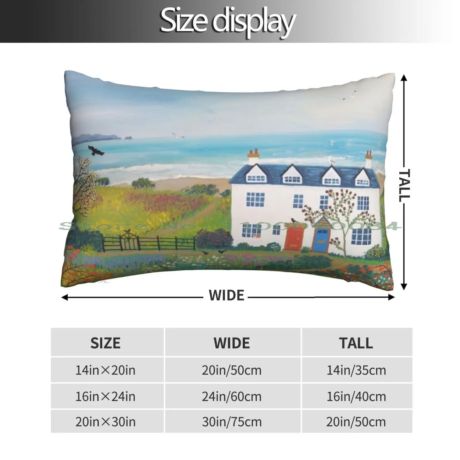 Beach View Cottages Pillow Case 20x30 50*75 Sofa Bedroom Seaside Landscapes Seascapes Cottages Jo Grundy Long Rectangle