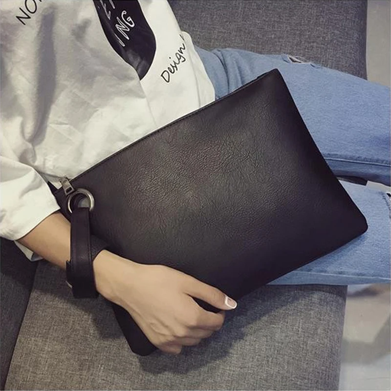 Vintage Day Clutch For Women Solid Color Pu Leather Handbags Female Phone Purse Hot Fashion Wristlet Bags sac à main