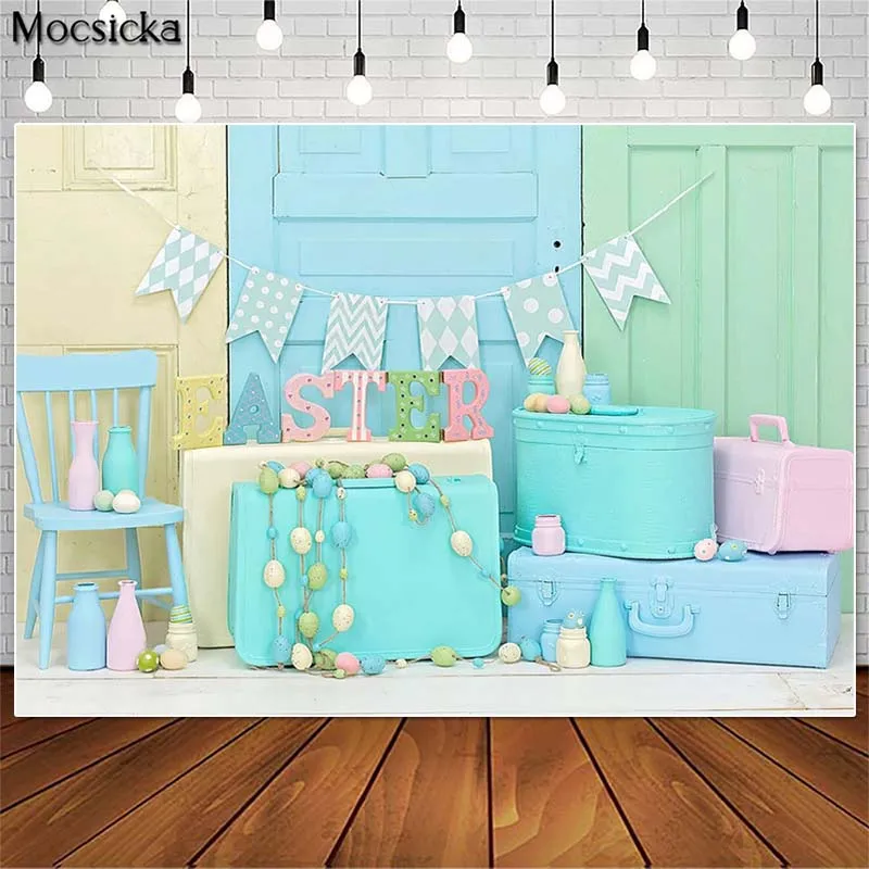 

Mocsicka Easter Eggs Photography Backdrops Luggage Decoration Children Birthday Cake Smash Photo Props Studio Booth Background