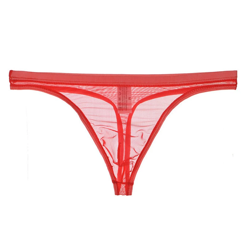 Sexy Low Waist Transparent Breathable Men's Panties Thong And G String Mesh Sexy Colorful Sissy Men Underwear Solid Color Panty