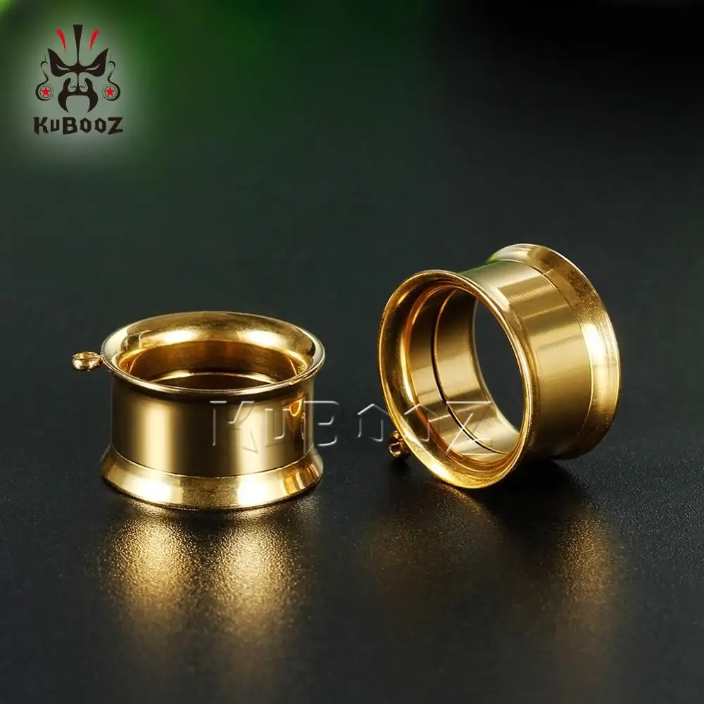 KUBOOZ Simple Design Stainless Steel Ear Piercing Tunnels Gagues Expanders Body Jewelry Earring Plugs Stretchers For Unisex 2PCS