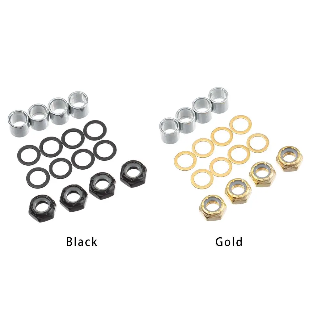 16 stücke schwarz/gold outdoor zubehör skateboard longboard teile geschwindigkeit ringe abstands halter achs muttern skateboard lkw hardware