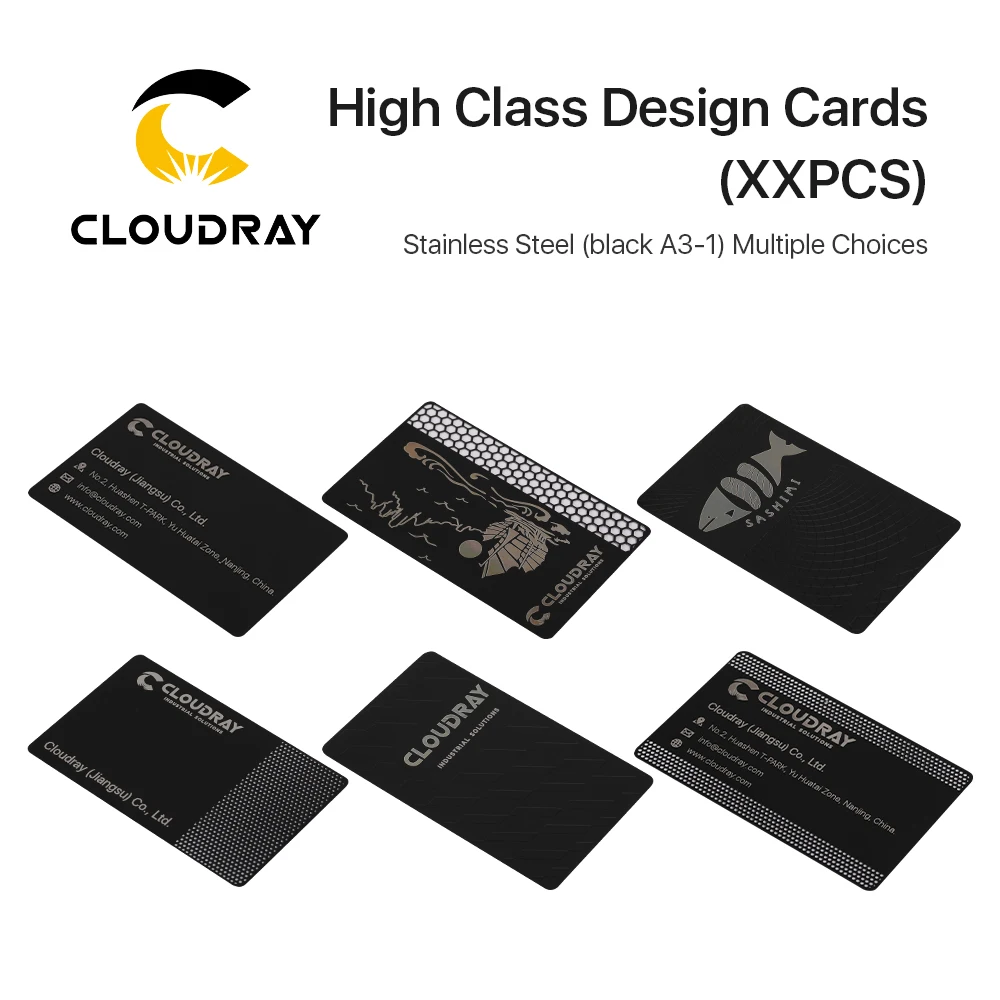 Cloudray – cartes de conception de haute qualité, 6 sortes de cartes noires en acier inoxydable, pour bricolage, marquage Laser, carte postale