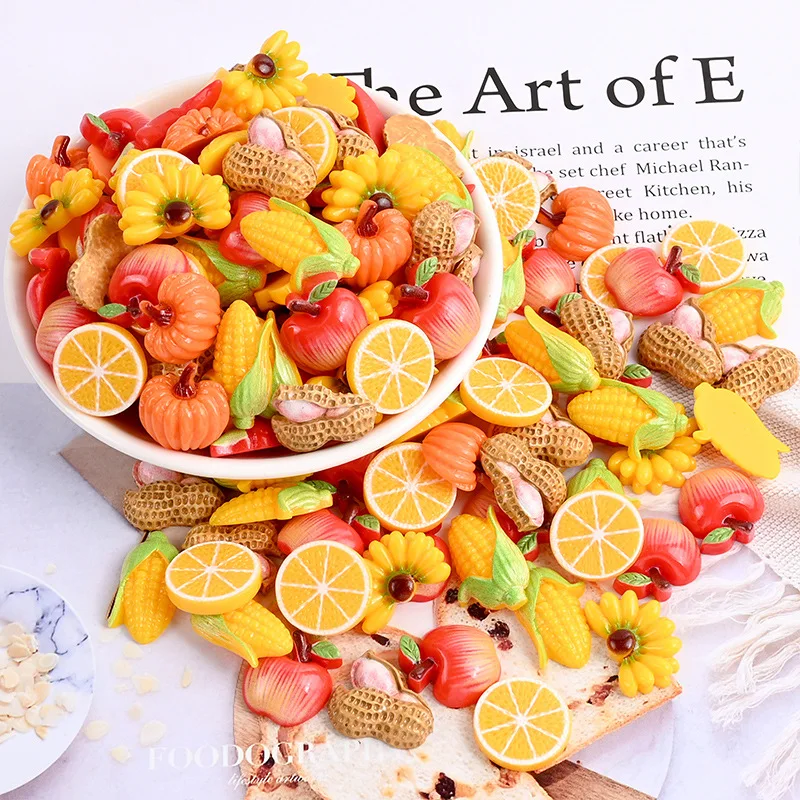 20Pcs Simulation Fruits Vegetables Flat back Resin Cabochon Kawaii Orange Fit Phone Case Decoration DIY Accessories Scrapbooking