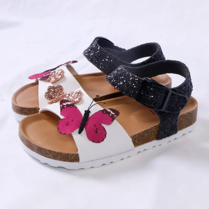 Designer Brand Kids Shoes Toddler Girl Sandals Summer New Fashion PU Leather Cork Glitter