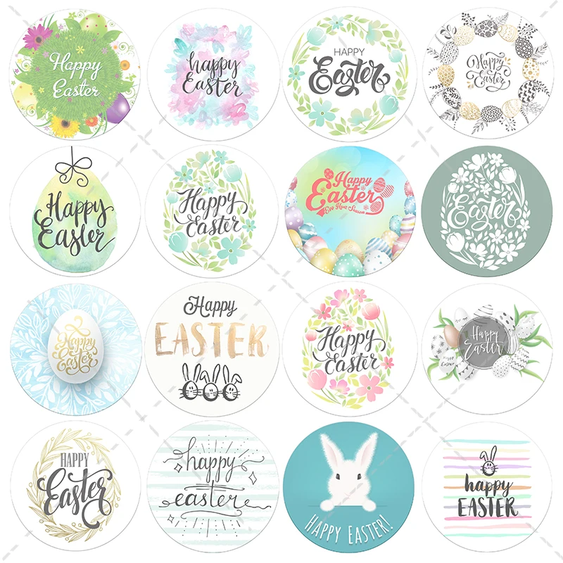 3.5cm/4.5cm Happy Easter Stickers Rabbit Egg Self Adhesive Seal Label Sticker For Easter Party Kids Gift Bag Decor Tags Handmade