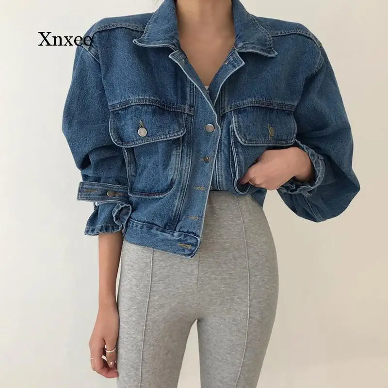 

New Denim Blue Short Jackets Women Lapel Single-breasted Casual Streetwear Jeans Jackets Female Spring Outerwear Coat