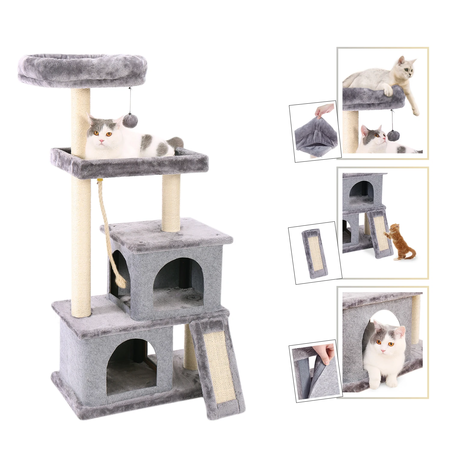 Imagem -03 - Casa Árvore para Gatos Brinquedo para Atividade tipo Árvore de Brinquedo com Múltiplos Níveis de Escalada para Gato e Gatinho Rede para Condomínio Entrega Rápida