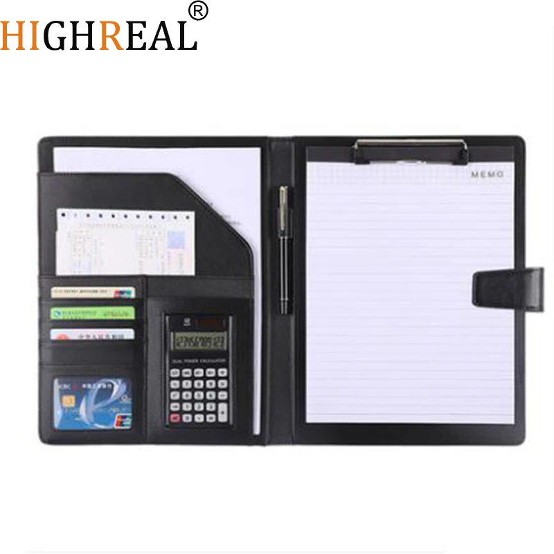 HIGHREAL  A4 PU Leather File Folder Multifunction Office Supplies Organizer Manager Document Pads Briefcase Padfolio Bags