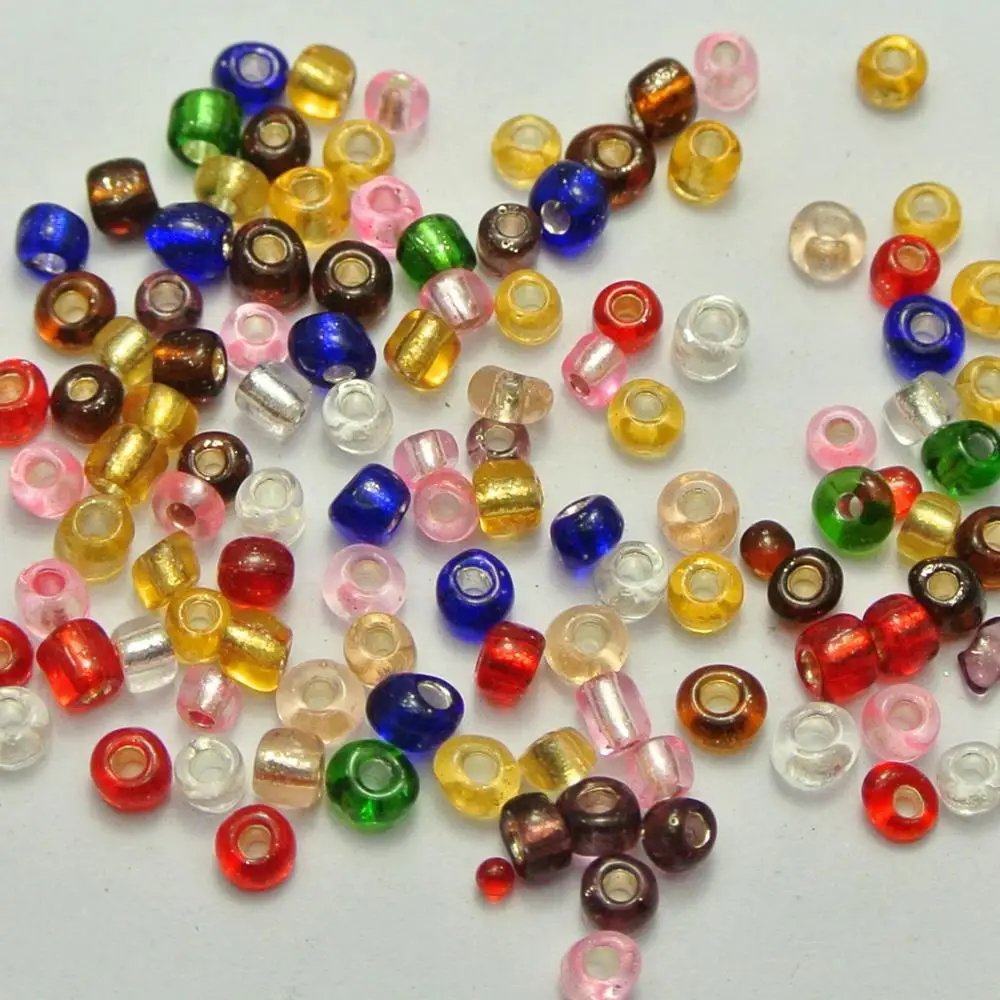 800 Mixed Color Silver  colour  -Lined Glass Seed Beads Rondelle 4mm (6/0)